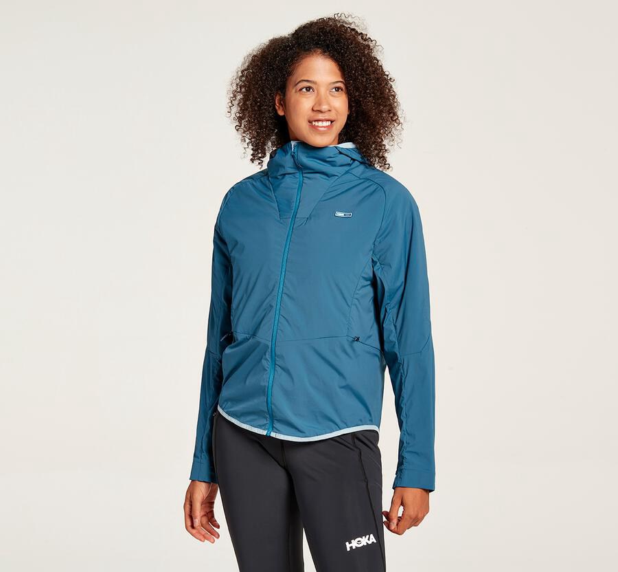 Hoka One One Jackets Womens Blue - Hybrid Run - 64210NOLS